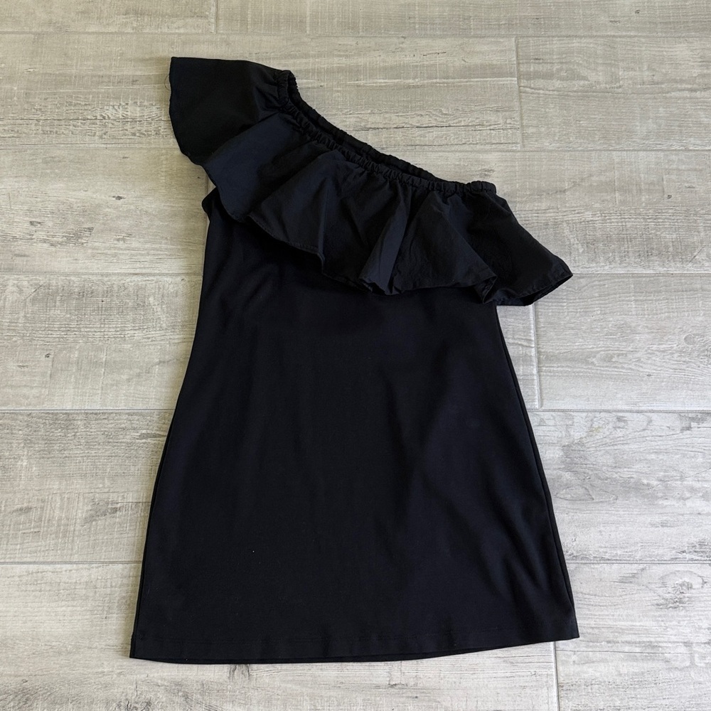 One-Shoulder Black Ruffle Mini Dress - Picture 3 of 3